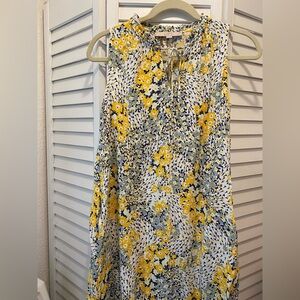 LOFT Petite “Floral Sundress w/Tie Neck” Size XSP Yellow/Gray Sleeveless EUC